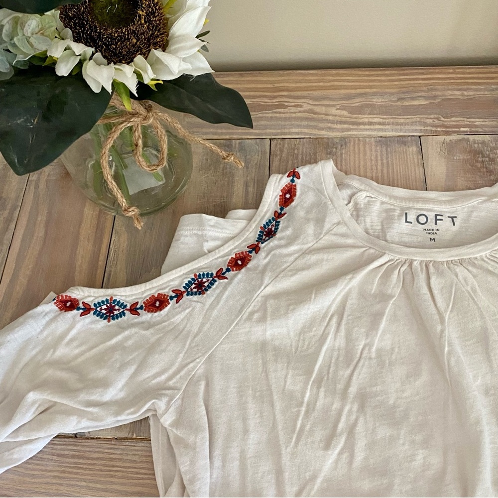 LOFT Floral Embroidered Open Shoulder Top - Picture 1 of 8